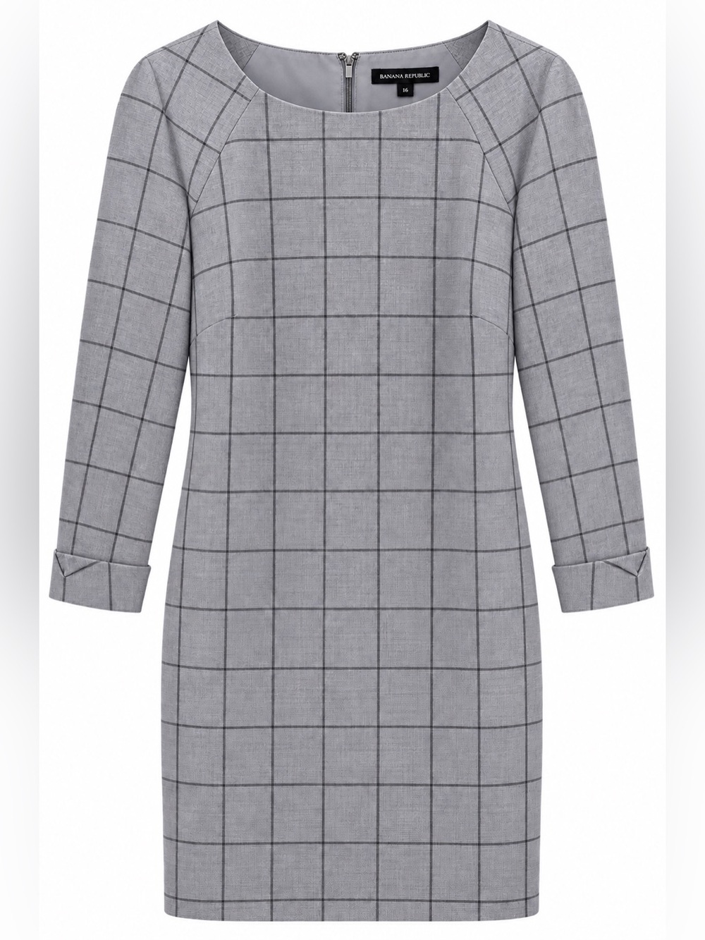 Banana Republic Gray Windowpane Long-Sleeve Sheath Dress
